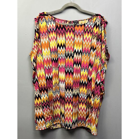 Rafaella Sleeveless top Womens Plus Size 1X Chevron Pink Orange Stretch - Picture 1 of 8